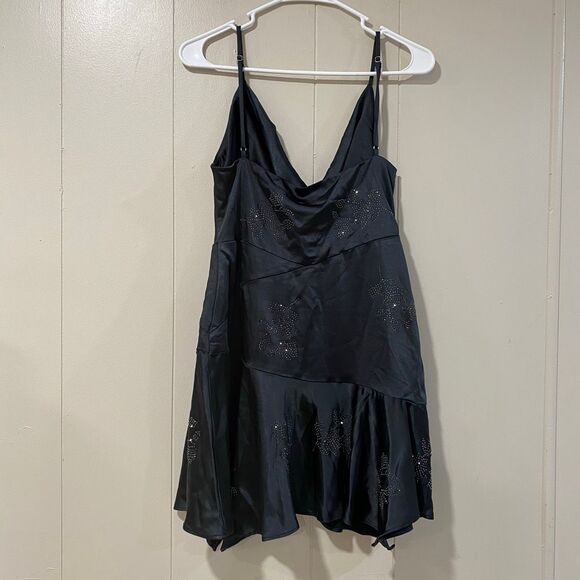 Oh Polly Black Rhinestone Mini Dress NWT Spaghetti Strap US 8